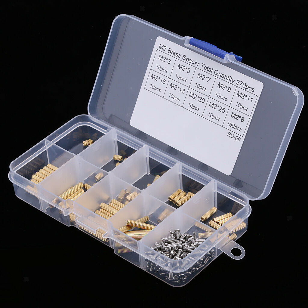 270Pcs M2 3-25mm Male to Female Brass PCB Standoff Screw Nut Assortment Set