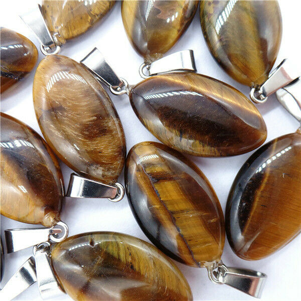 100Pcs 23x15x6mm Natural Brown Tiger Eye Gem Marquise Pendant Bead HH8181