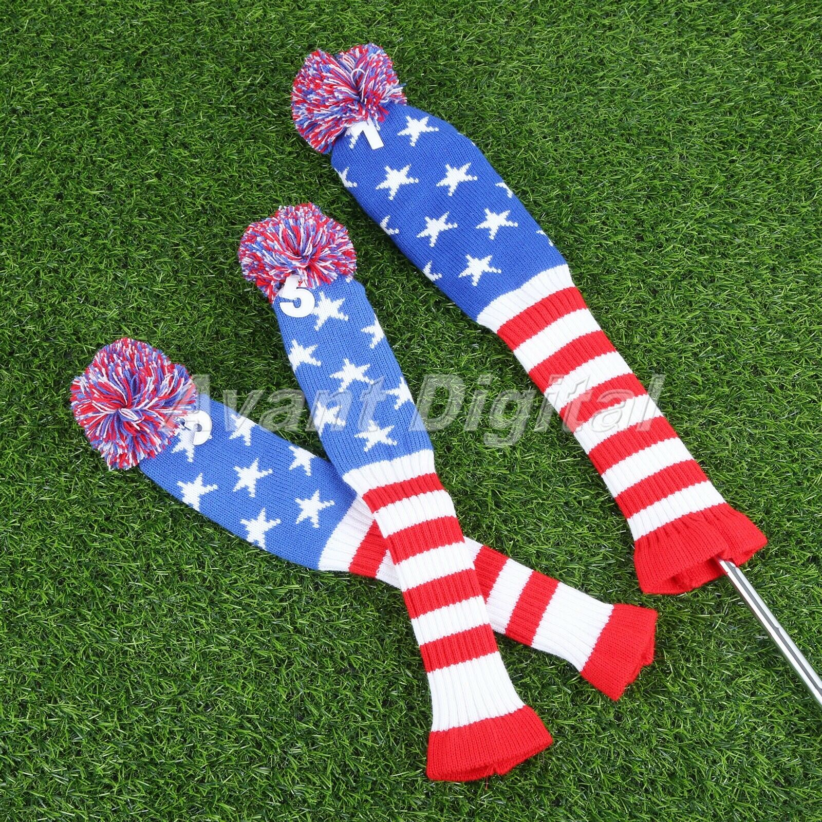 1Pack/3PCs Golf Club Iron Headcovers Knitted Pom Pom Blade Protective Case Cover