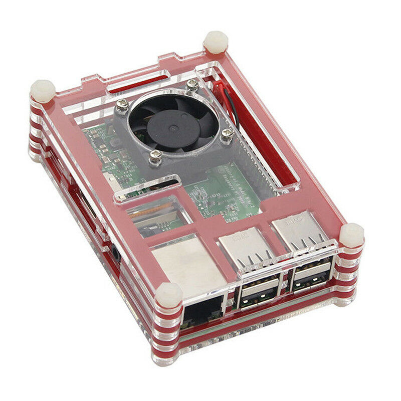Clear Acrylic Case Shell Enclosure Box +Cooling Fan For Raspberry Pi 3 B +  l TL