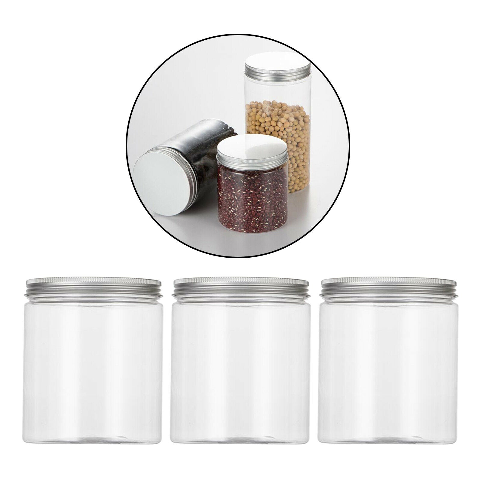 6Pcs Clear Cylinders Empty Plastic Storage Jars w/Aluminium Screw Lids
