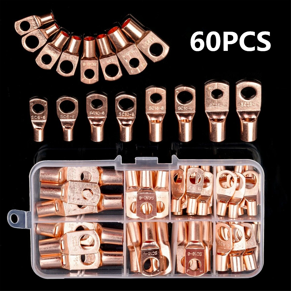 60X Copper Wire Ring Lug Terminal Connector + 328X Insulation Heat Shrink Tubing