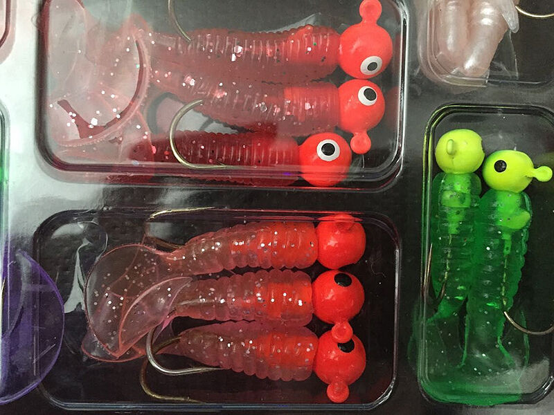 Fishing Lures Set Jig Lead Head Hooks Soft Worm Grub Single Tail Bait Lovely
