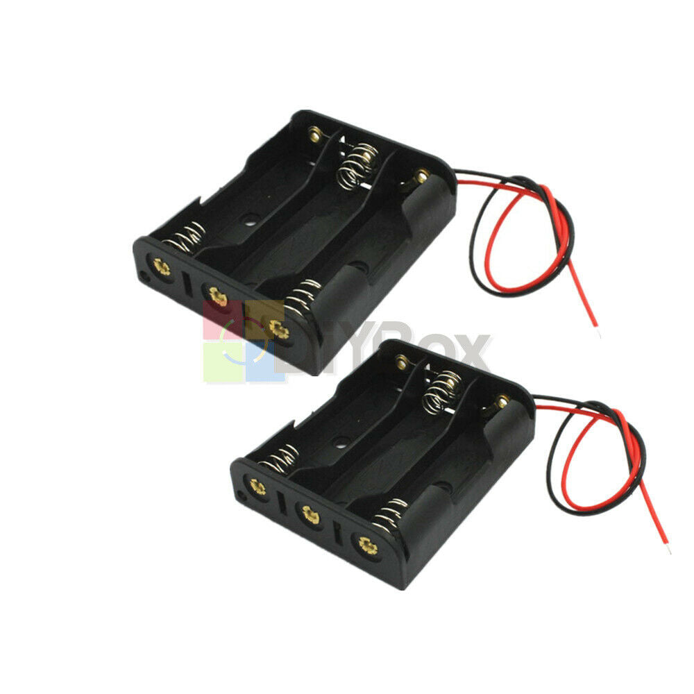 10x Black Plastic Case Battery Storage Holder Box w/ Wire Leads for 3 X AA 4.5V
