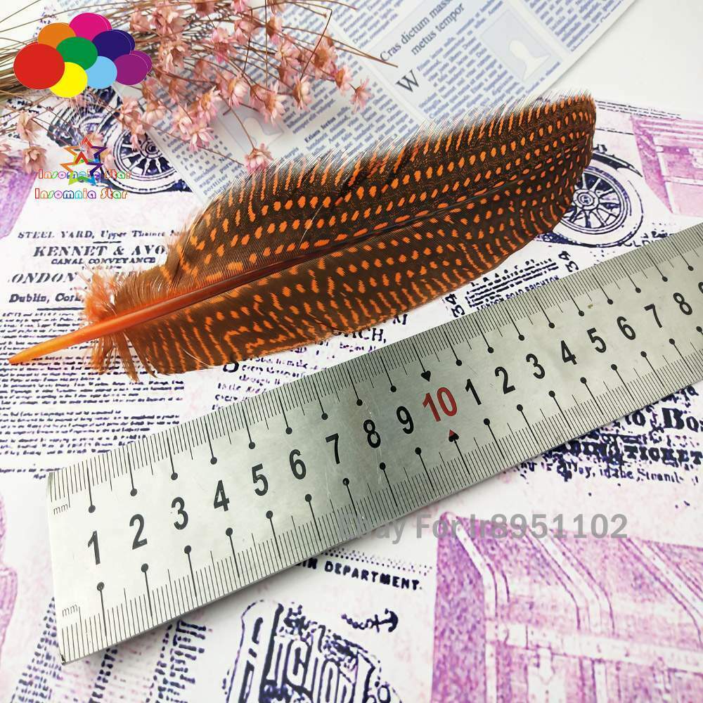 Dyed Orange Turkey 15~20cm Length 100pcs Polka Dot Guinea Fowl Quill Feathers
