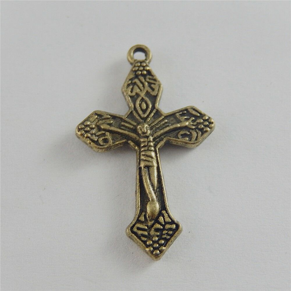 Lot of (x45) Bronze Alloy Engraved Cross Shaped Charm Pendant Findings 28x17x3mm