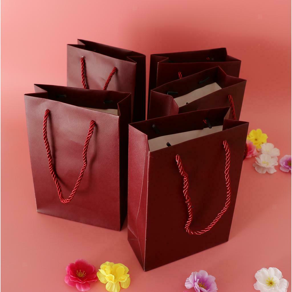 5 Pieces Paper Bags Jewelry Shopping Gift Wedding Handles Bags Wine Red