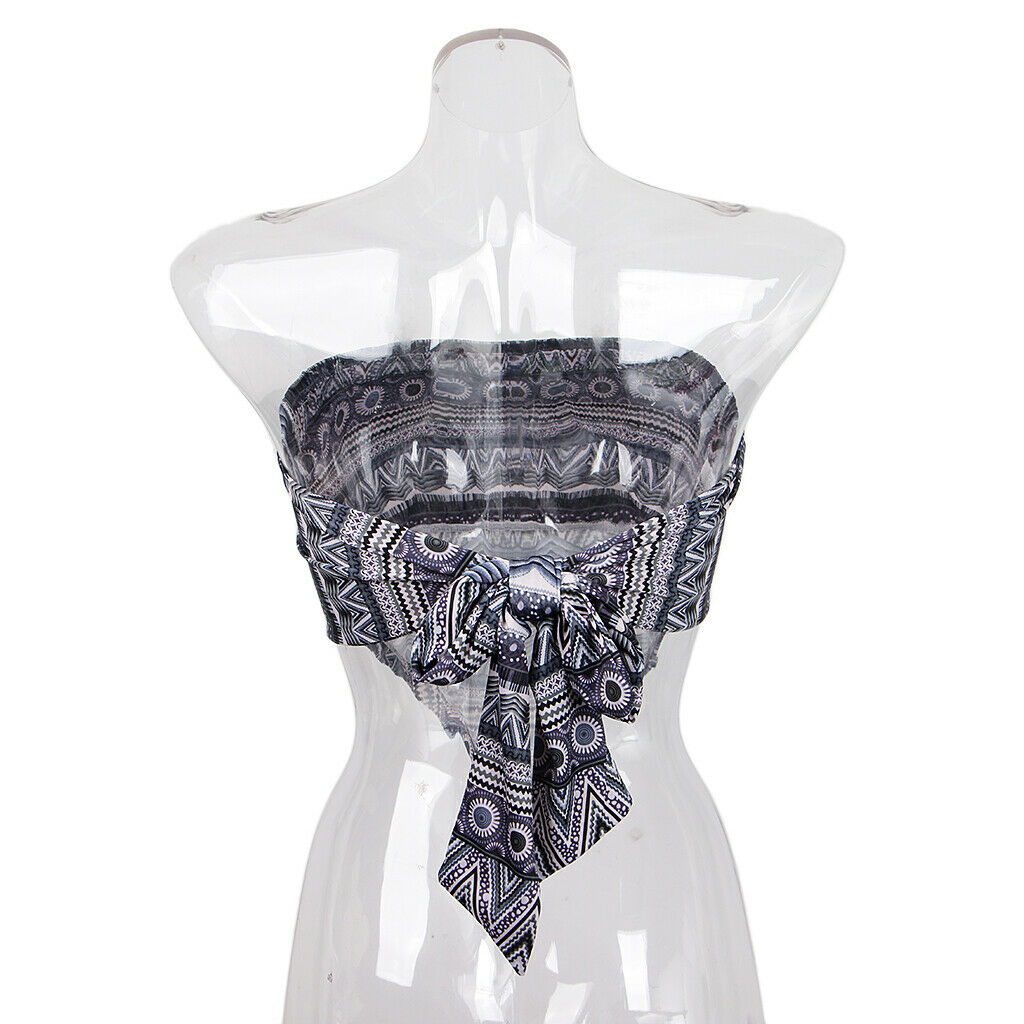 Boho Lady Strapless Ethnic Print Tube Top Backless Wrap Tank Vest Black gray