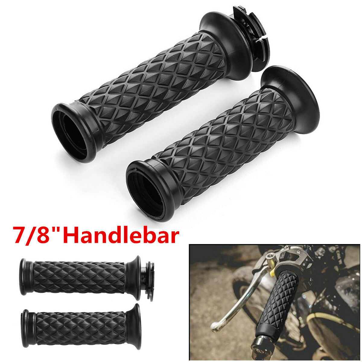 2Pc 7/8" Handlebar Rubber Anti-Skid Hand Grips Cover For Motorcycle Racer Bobber