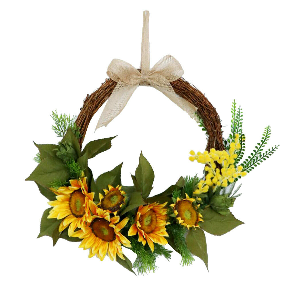Front Door Wreath Garland Artificial Flowers for Home Decor Sunflower+Acacia