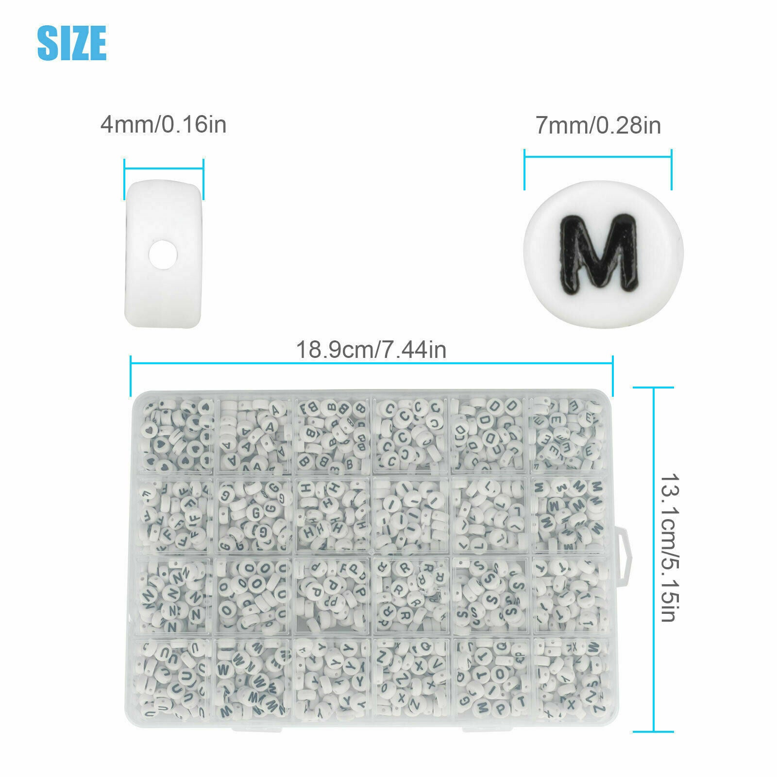 1200PCS White Letter 7mm/0.28in Disc Shape Alphabet Beads Multi A-Z DIY Craft