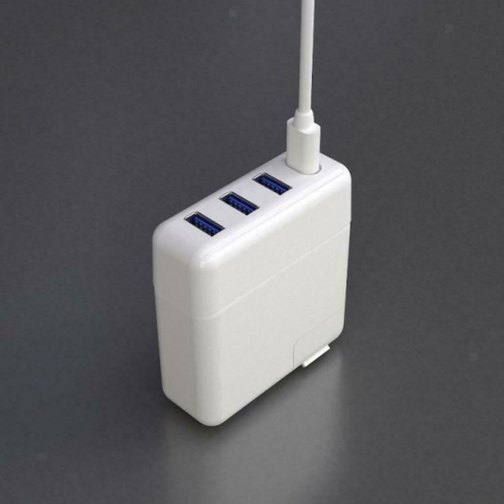White - 3 Port HUB Splitter Power USB Type C Adapter Dock for Laptop