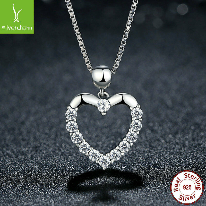 92.5 Sterling Love Heart Pendant Necklace For Girl Fashion Summer Jewelry 45cm