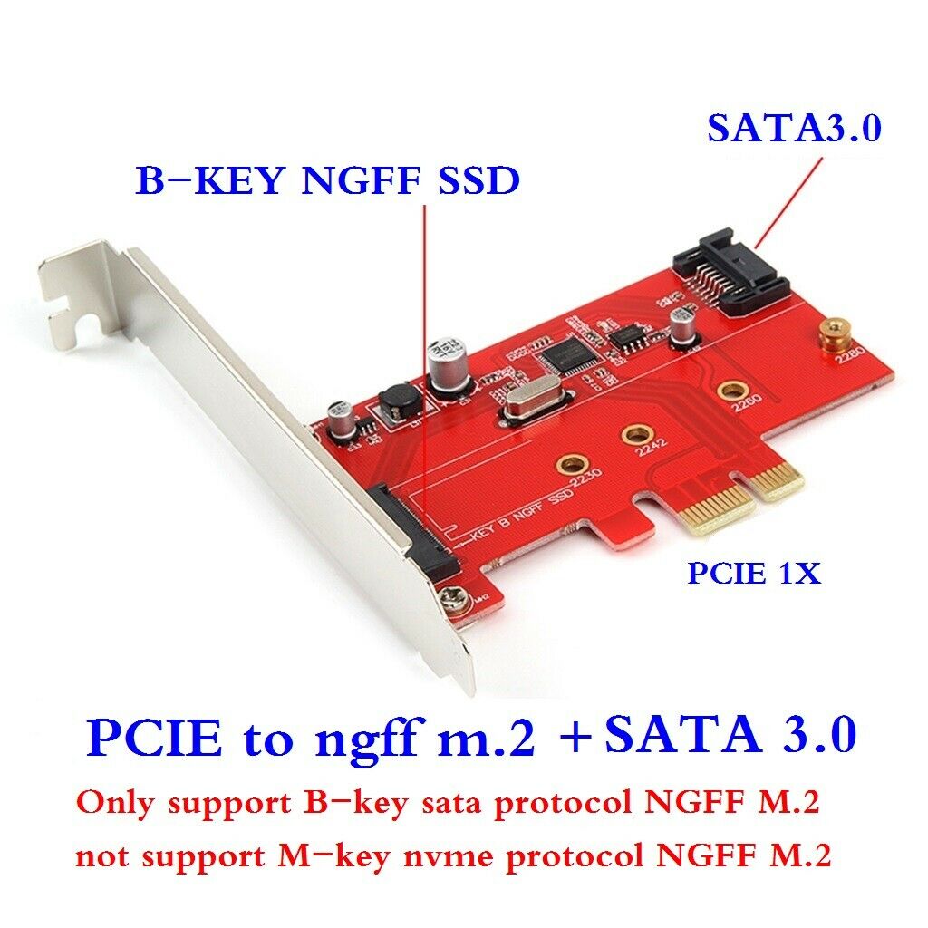 M.2 PCIe SSD to PCIe 3.0 X1 and M.2 SATA SSD to SATA III Adapter Card