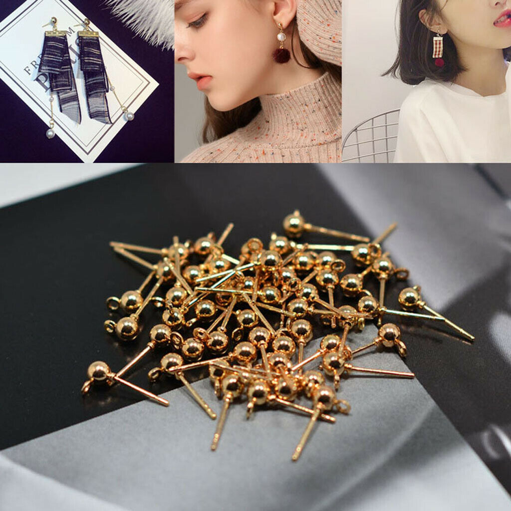 200 Pieces Ear Stud Rhinestone Ball Ear Post Stud with Loop Earring Findings