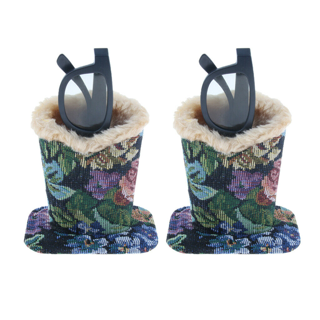 2X Cotton Upright Plush Lined Eyeglasses Holder Stand Pen Holder Deep Flower