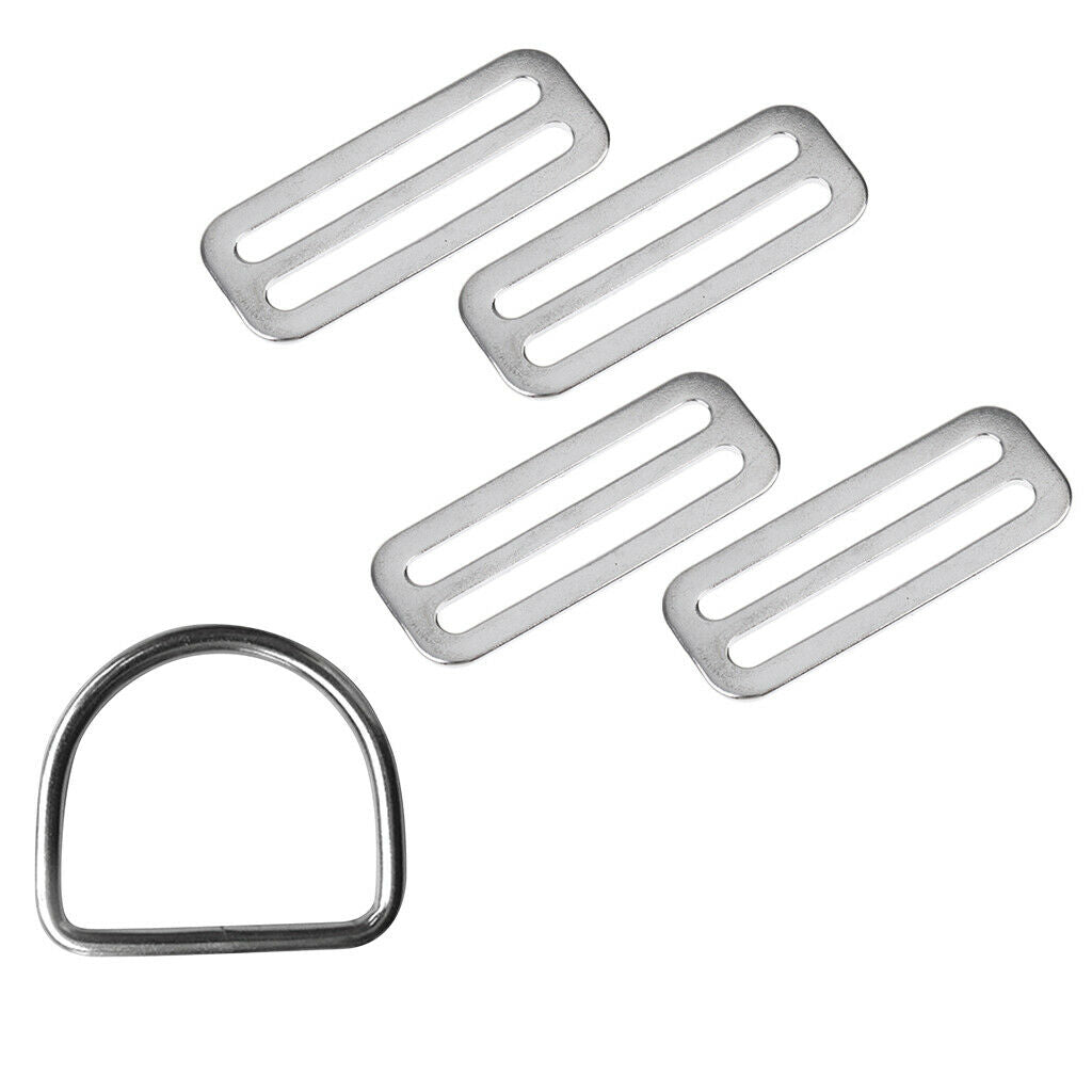 4pcs Stainless Steel 50mm Webbing Belt Keeper+ 1 Pcs D Ring Buckle Hook, Great