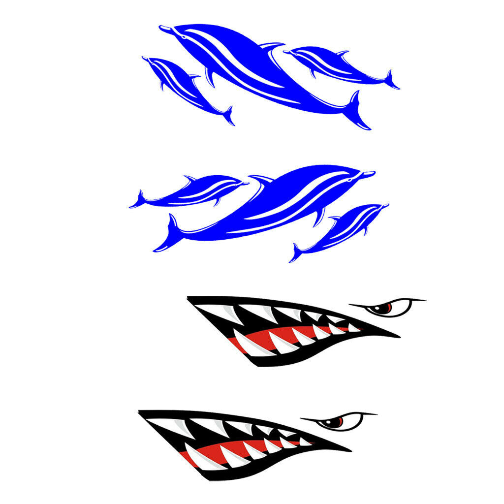 4x Waterproof Vinyl Fishing Boat Stickers Shark Teeth for Canoe Universal