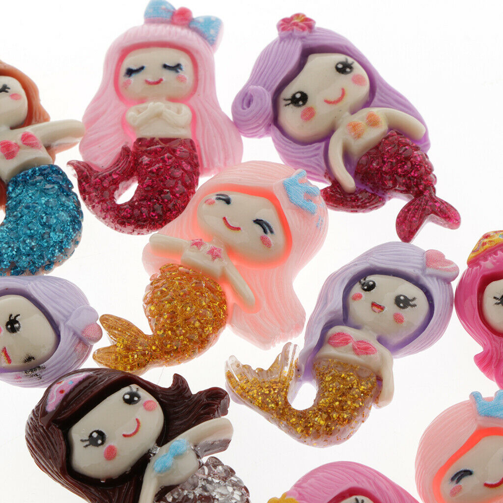 20pcs Cartoon Mermaid Flatback Bead for Handcraft Phone Case Decor Ornament