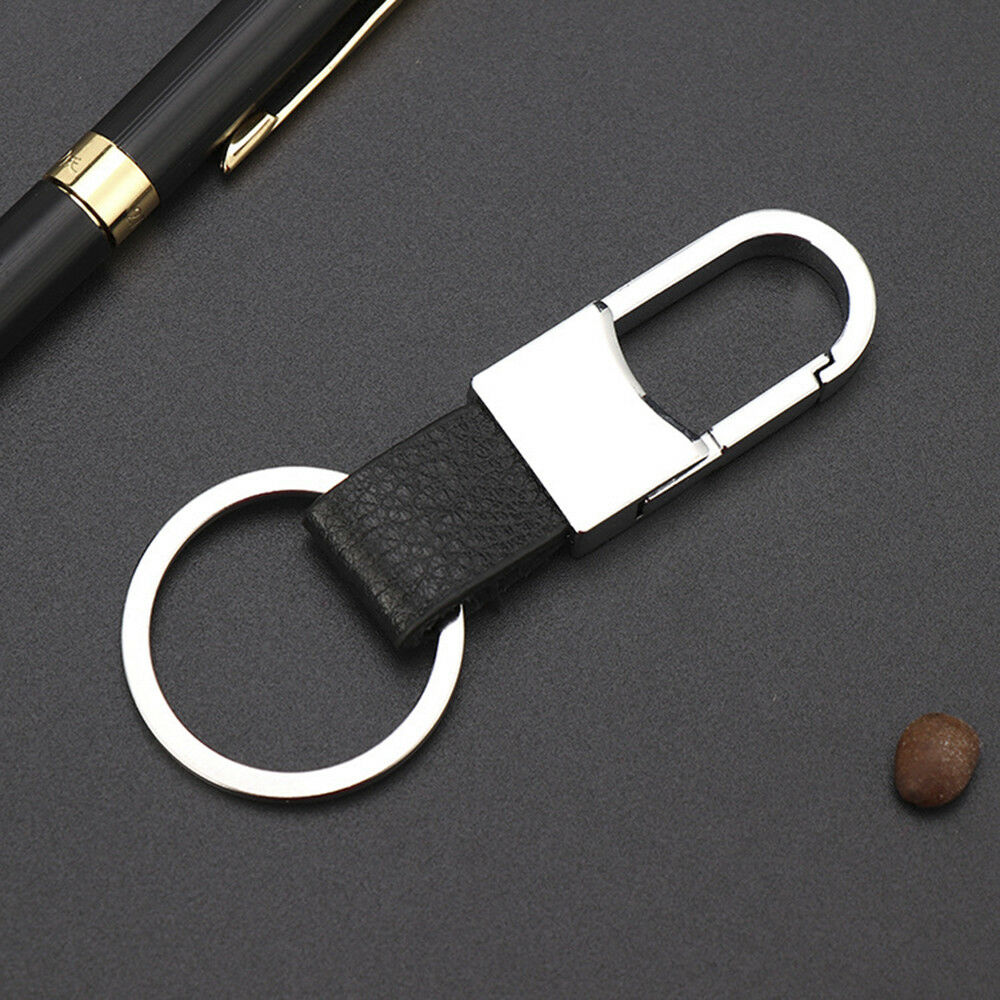 1Pc Men's Black Leather Key Chain Ring Fob Keyfob Car Keyring Keychain Gift