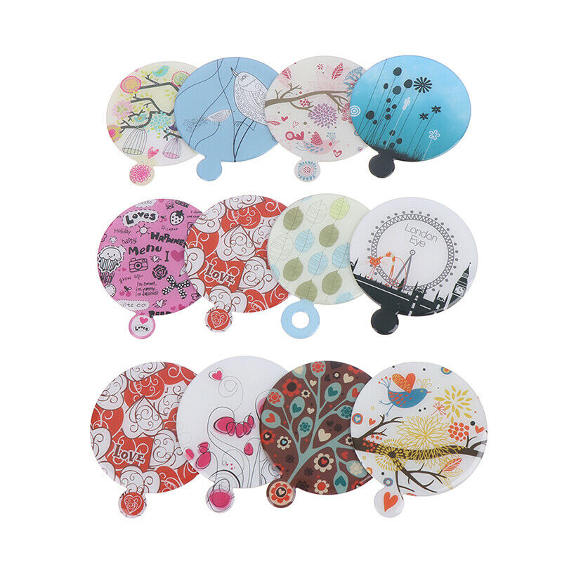 Stainless Steel Round PU Leather Cover Shatter Proof Card Pocket Cosmetic Mir DD