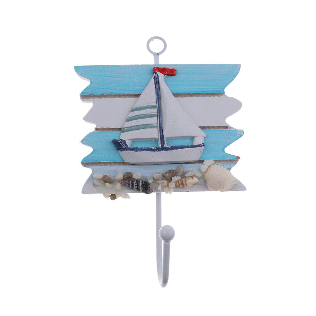 Bathroom Nautical Seaside Wooden Wall-mounted Hanger Coat Hooks Wall Rack #1