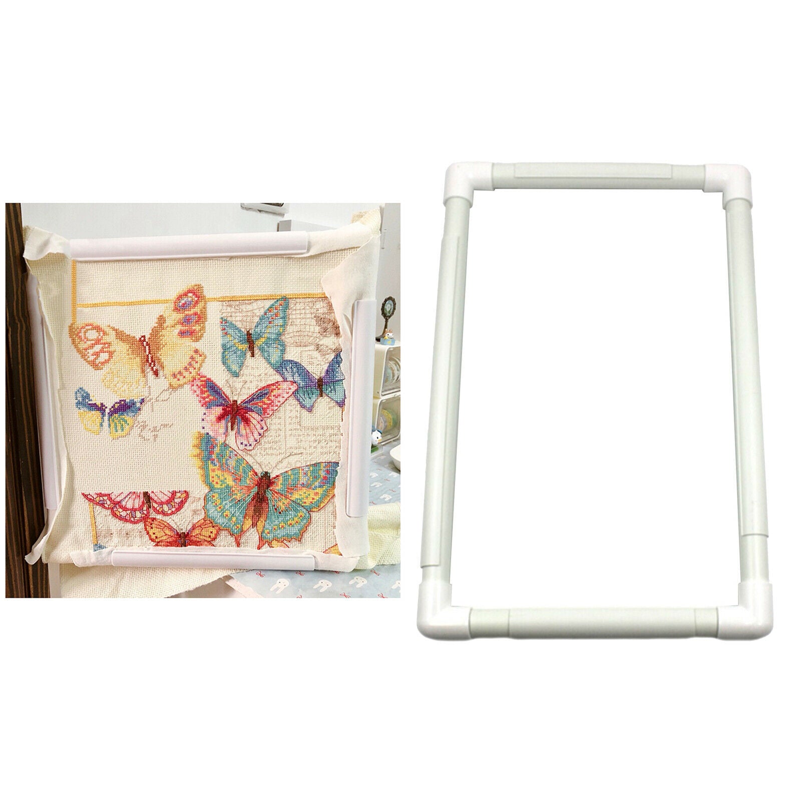 White Embroidery Clip Frame Holder Cross Stitch DIY Sewing Hoop Tool 43x28cm