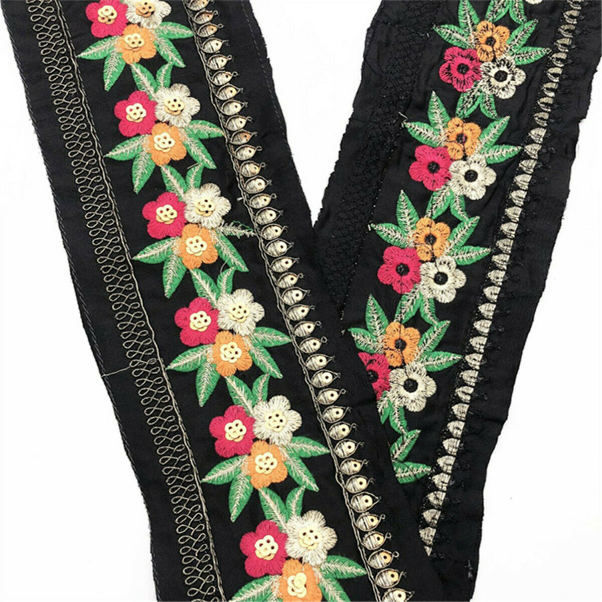 2 Yrds Embroidery Jacquard Ribbon Braid Retro Ethnic Lace Webbing Cloth Trim DIY