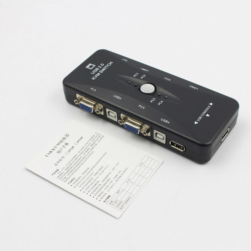 4-Port USB 2.0 KVM Switch Box Mouse/Keyboard/VGA Video Monitor 200MHz 1920x1440