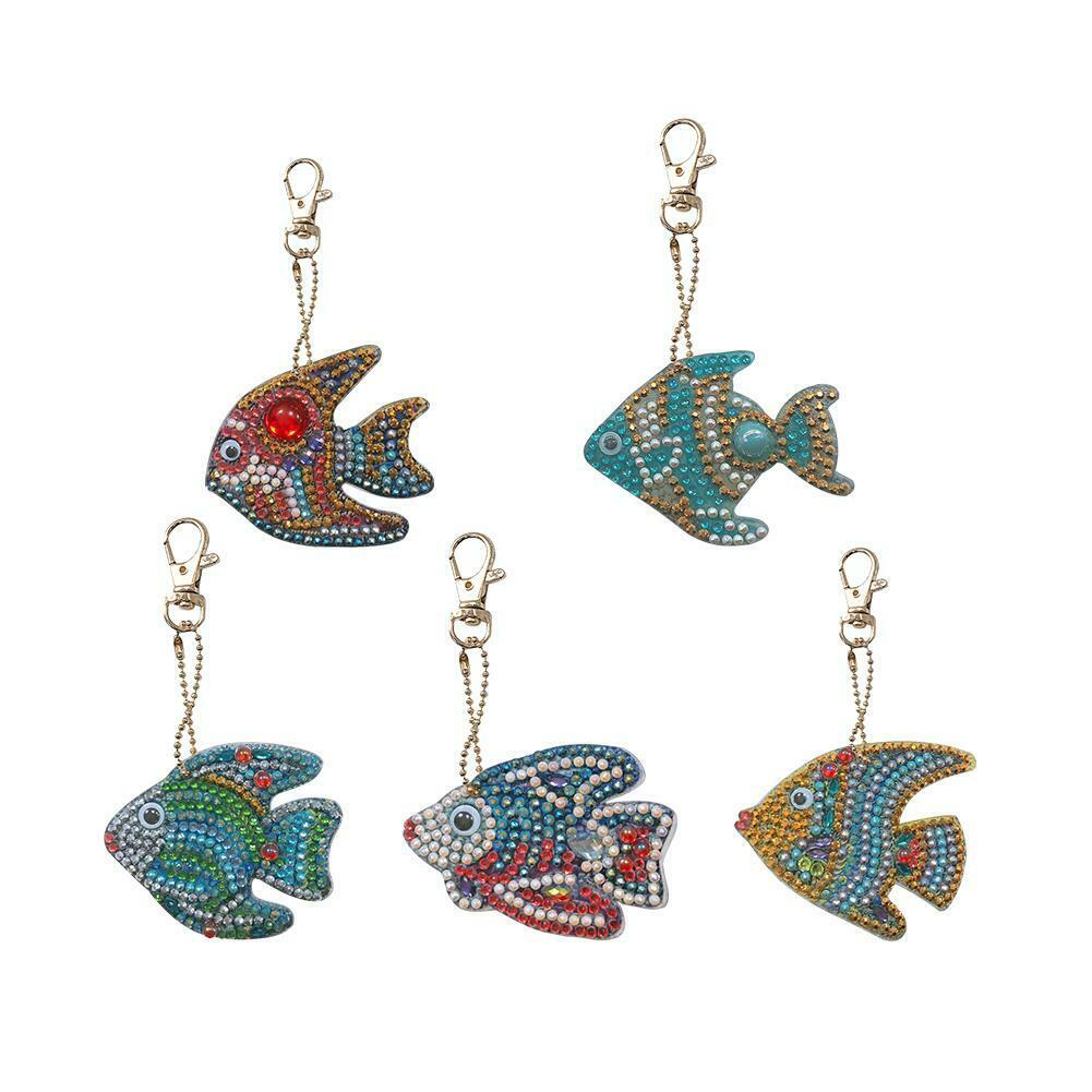 5pcs DIY Cartoon Fish Diamond Painting Keyring Cross Stitch Keychain Decor @