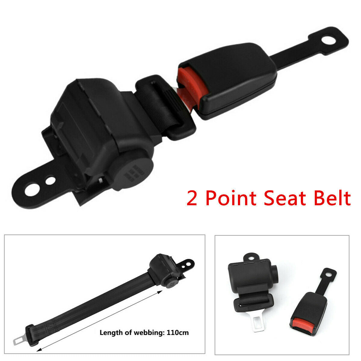 Universal 2 Point Seat Belt Car Safety Seatbelt Buckles Nylon Straps Retractor