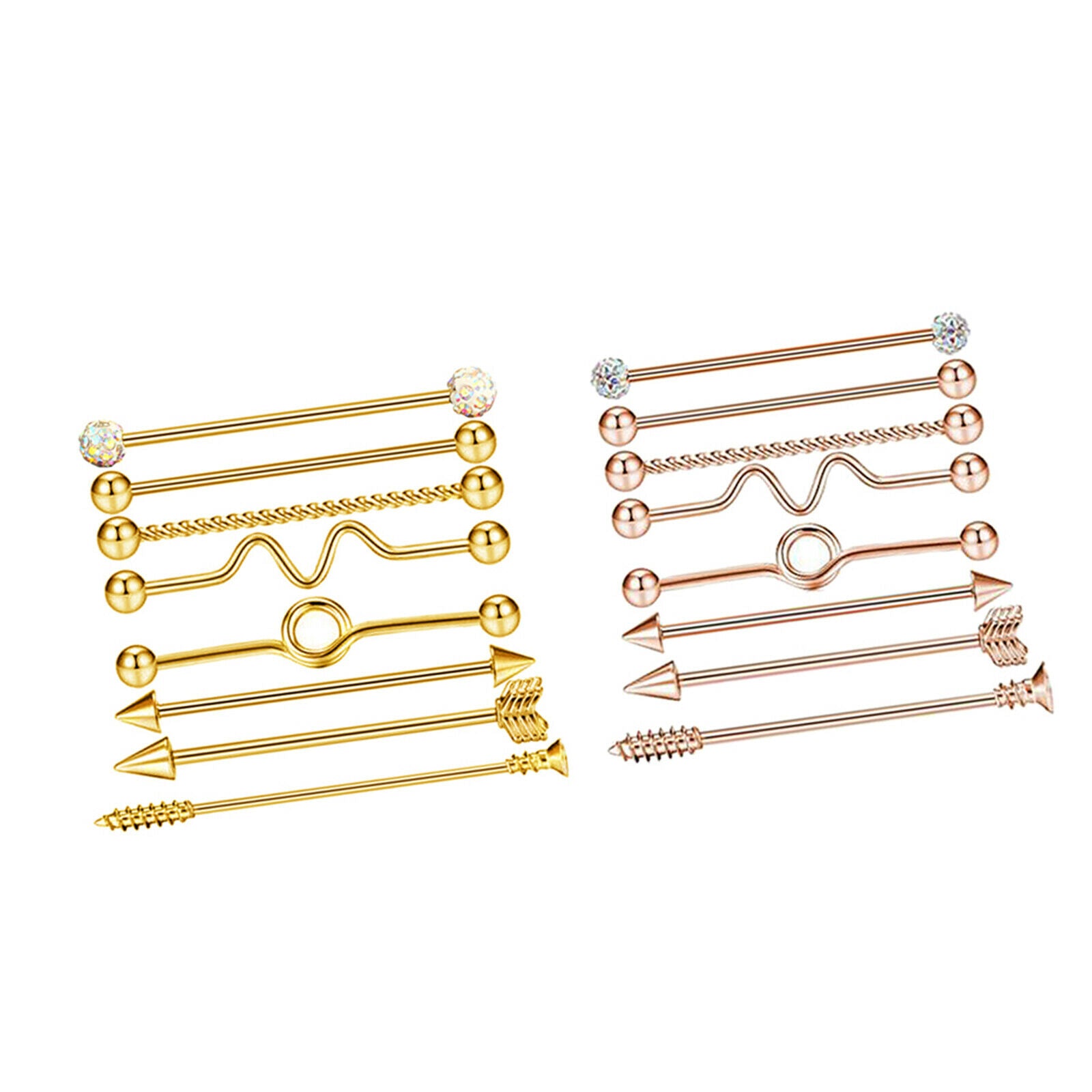 2 Sets 16pcs Industrial Piercing Ball Barbell Ear Bar Earring Women Jewelry