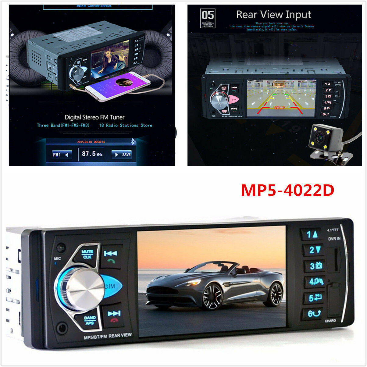 Car Radio MP5 Car MP3 MP4 Player USB Car stereo camera IN OUT FM/AUX bluetooth
