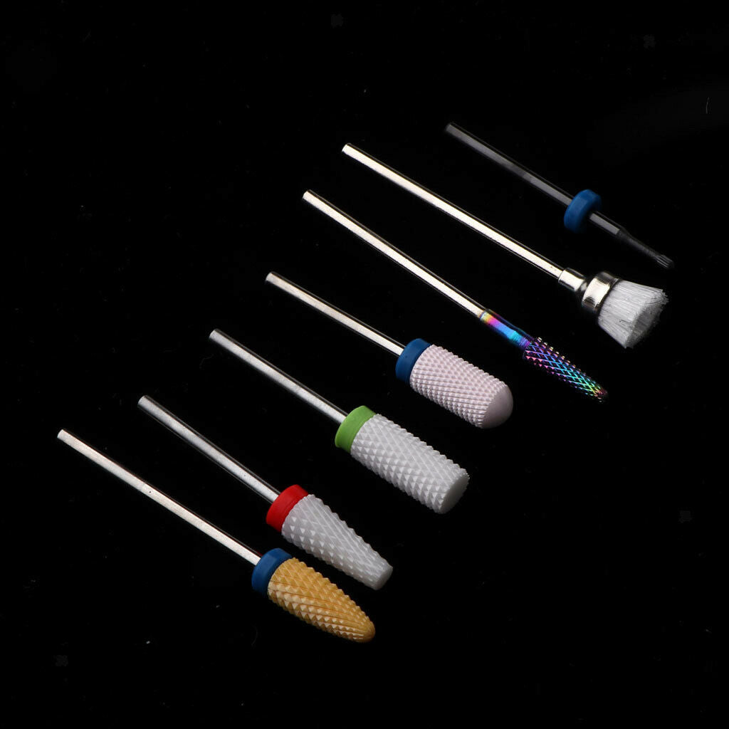 7-in-1 Ceramic Electric Nail Drill Bit Set+Nail Dust Brush,Professional Nail Art