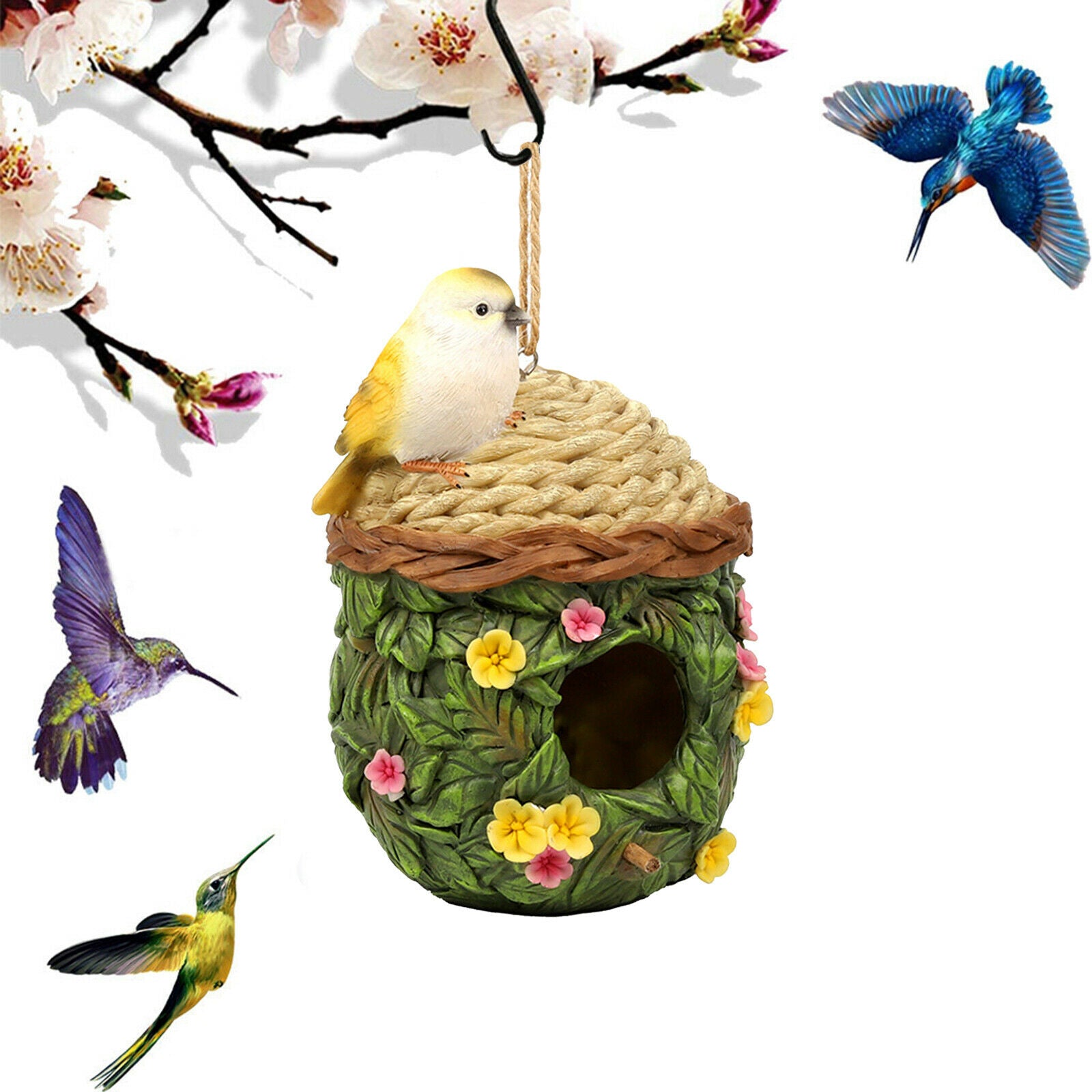 Rural Bird House Decorative Birds Nest Roof Breeding Birdhouse Bird Feeder