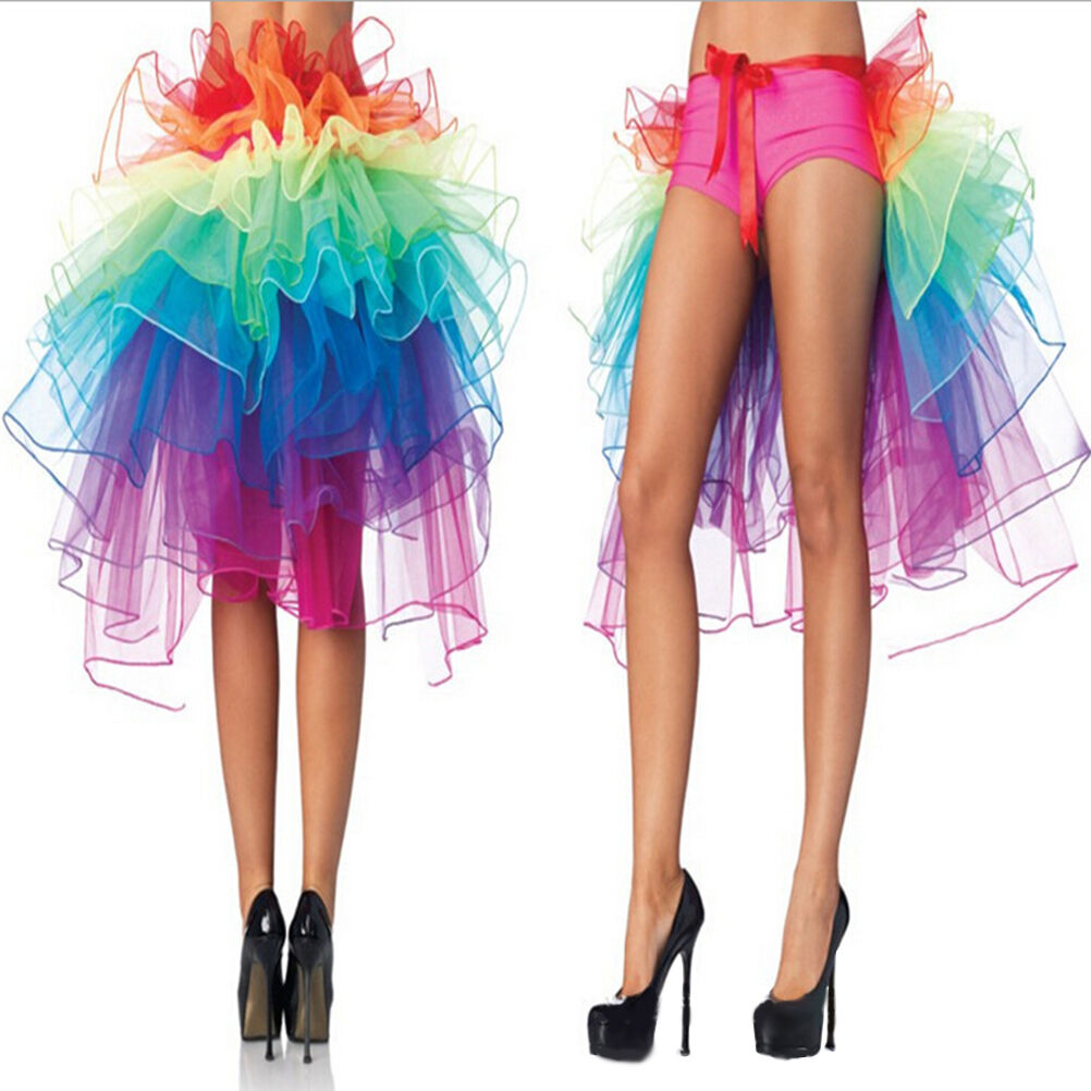 Rainbow Neon Tutu Skirt Rave Party Dance  Half Bustle Burlesque Sexy Clubwear Lt