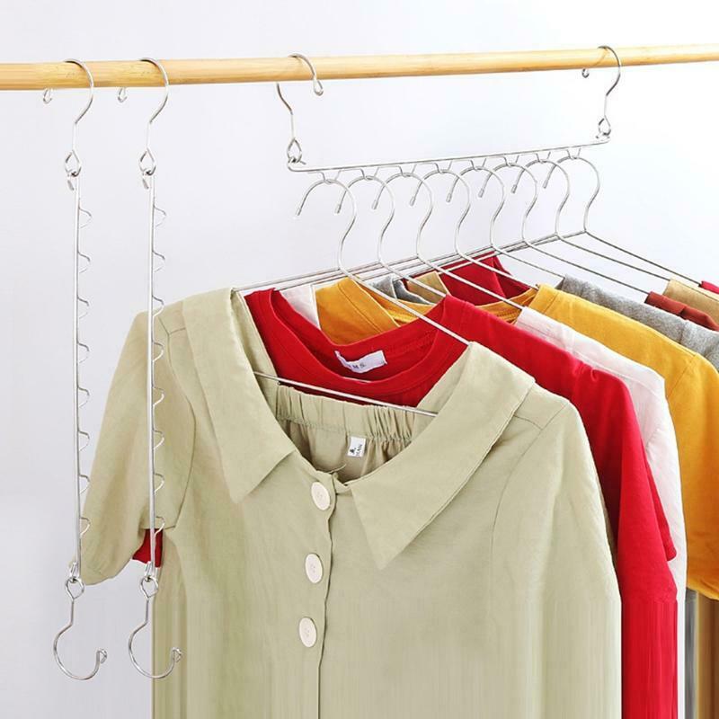 Space Saving Stainless Steel Slots Stacked Closet Wardrobe Clothes Storage Rack