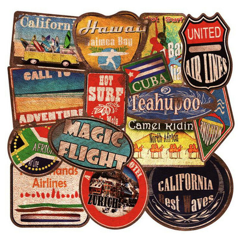 36Pcs Retro Beach Surfing Waterproof Laptop Skateboard Luggage Guitar Sti.l8