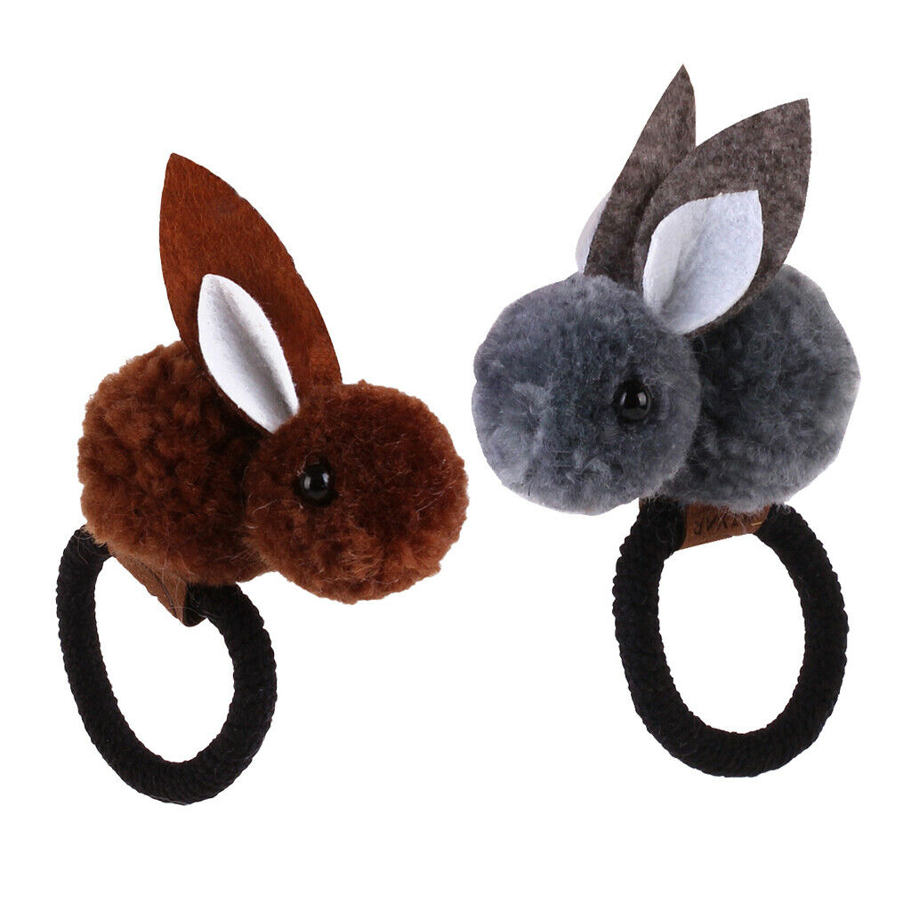 2pcs Baby Girl Hair Bow Elastic Ties Hoop Hair Holder - Ponytail Plush Rabbit