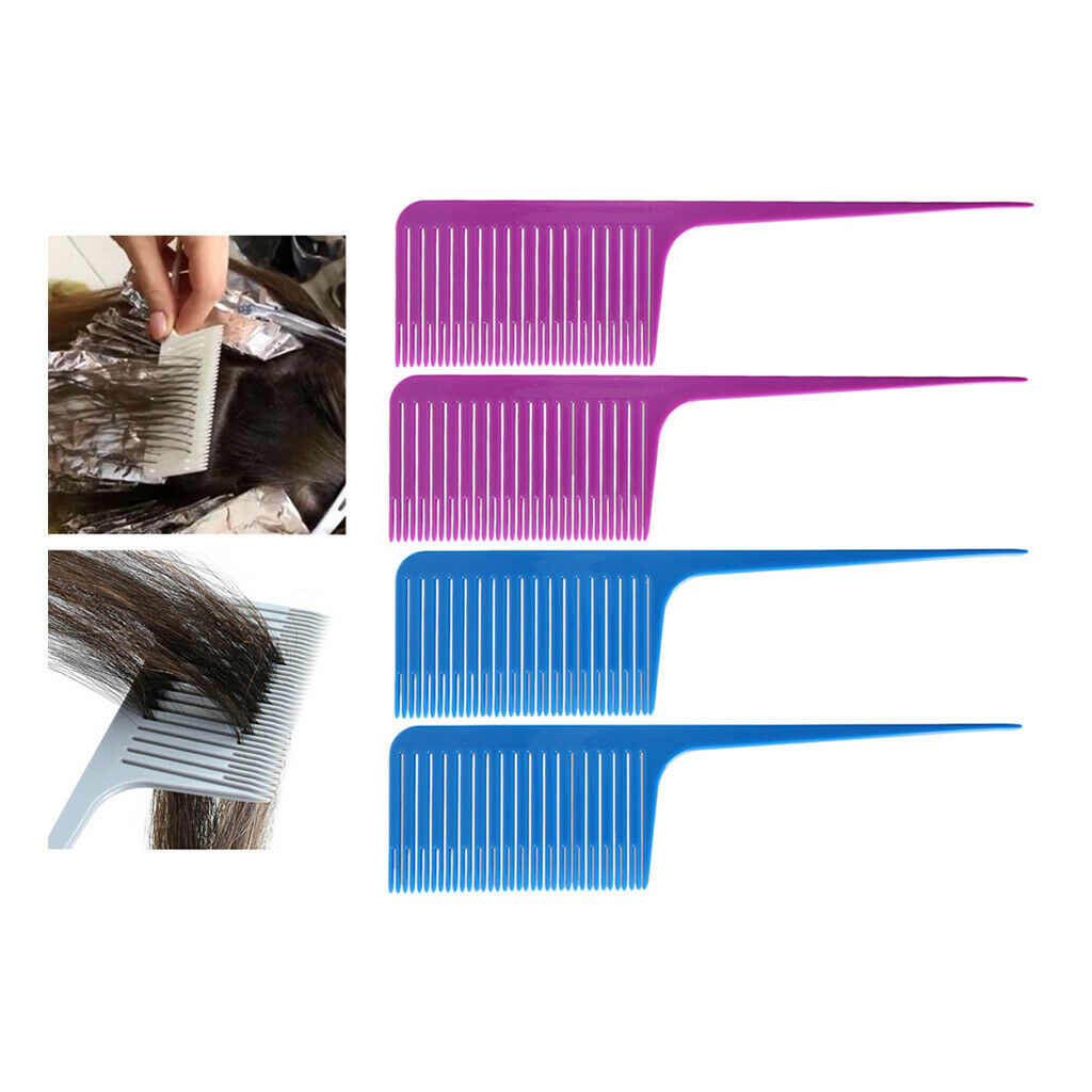 4x Heat-resistant Weave Highlighting Foiling Hair Comb Dyeing Purple+Blue