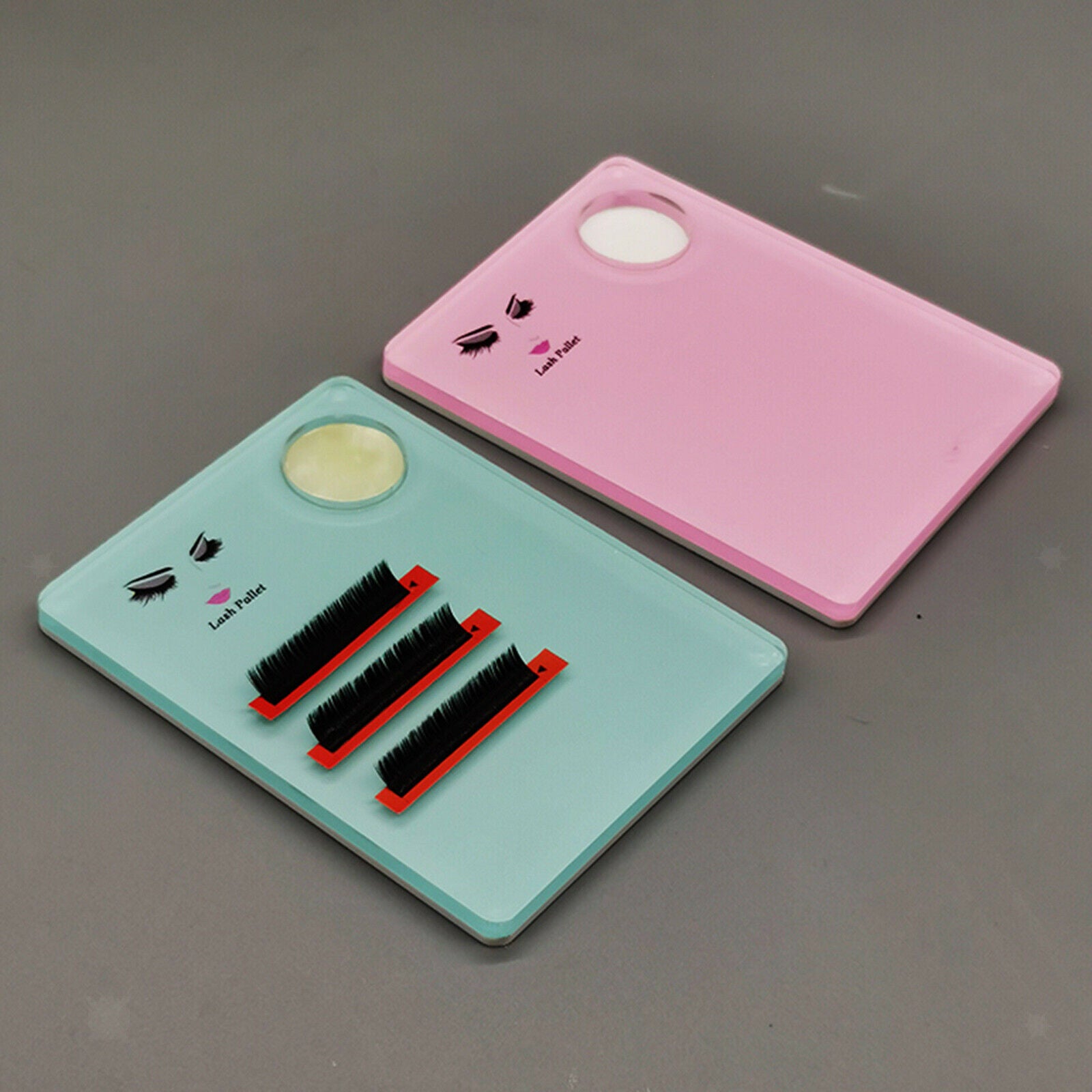 Cyan Acrylic Eyelash Extension Stand Pallet Pad Lash Tray + Jade Stone