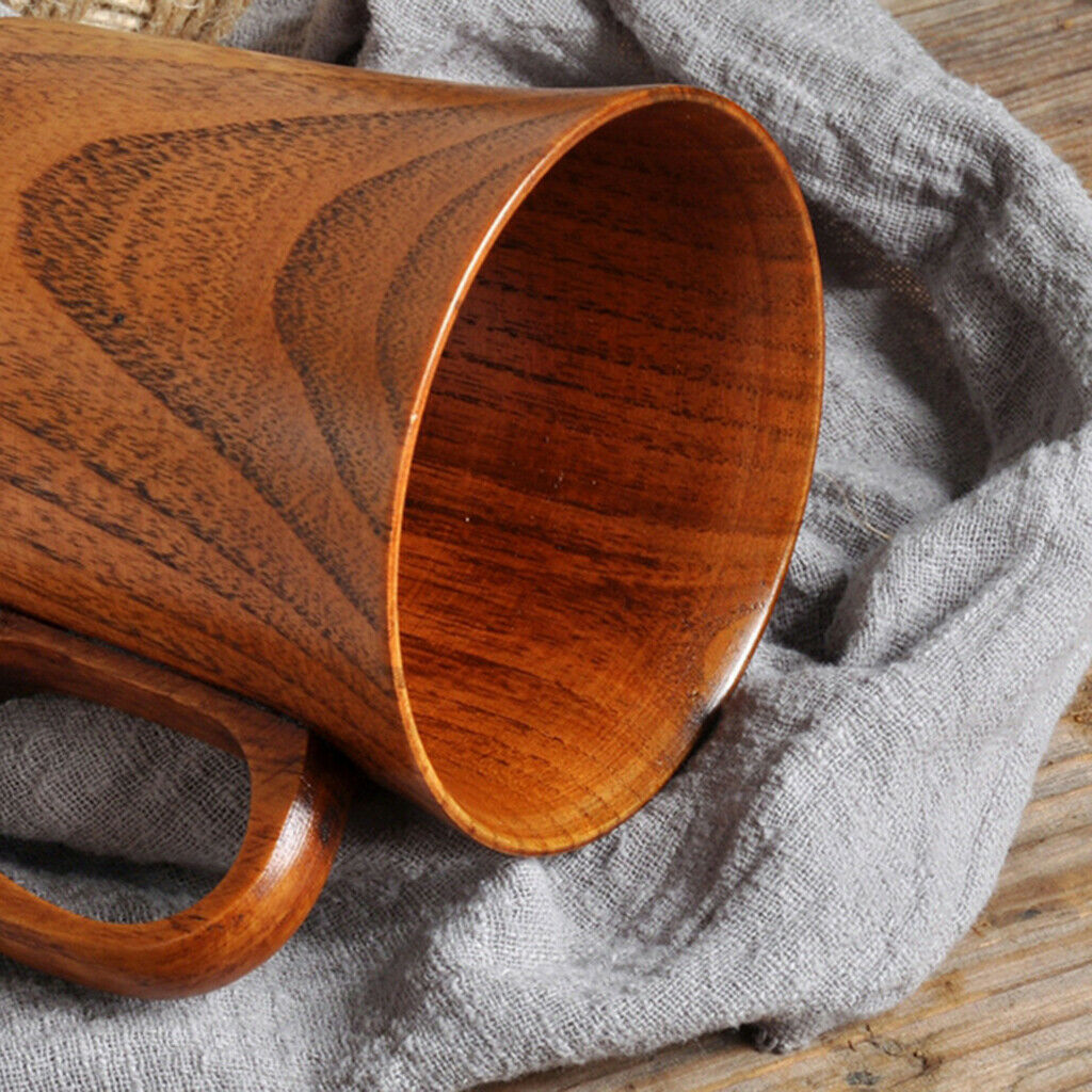Simple Solid Wood Cup Tumbler with Handle Water Beer Wine Mug Tableware Gift