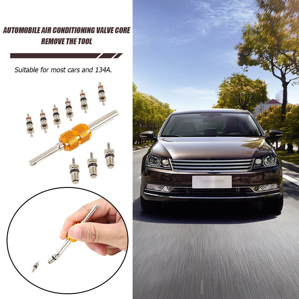 9pcs R134a Car A/C Air Conditioning Valve Cores with Remover Installer Tool