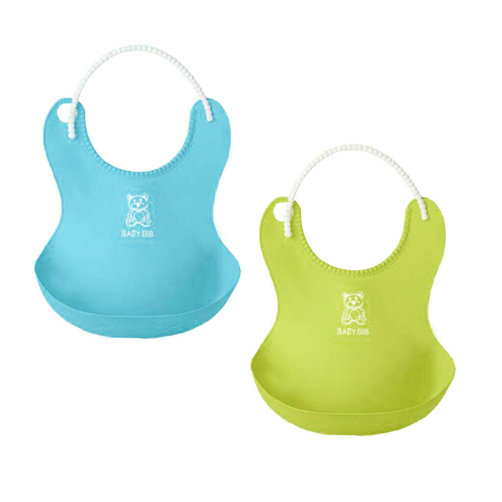 2 Pack Waterproof Silicone Baby Bibs for Babies & Toddlers Soft, Unisex,