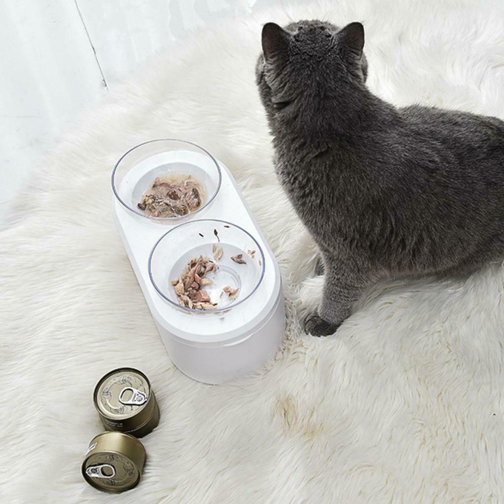 Elevated Raised Pet Cat Double Bowl Food Water Stand Food Can Snack Storage