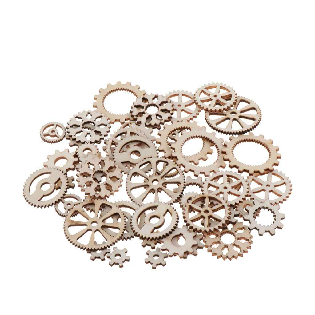 100Pcs Unfinished Hollow Gear Tags Wooden Pieces Cardmaking Embellishments Craft