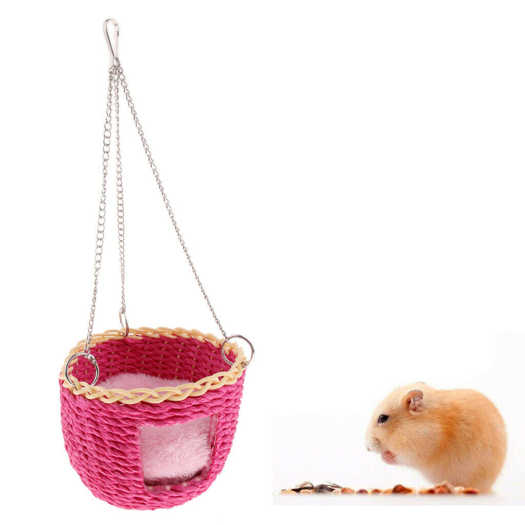 Pet Small Animal Hamster Cage Handwoven Bed Basket Swing with Removable Mat (