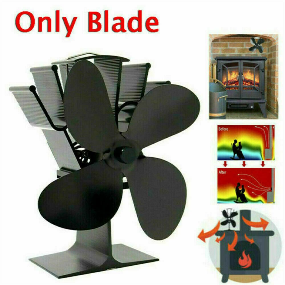 4 Blades Wood Stove Fan Heat Powered Eco Fireplace Fan Log Burner Fuel Saving_US