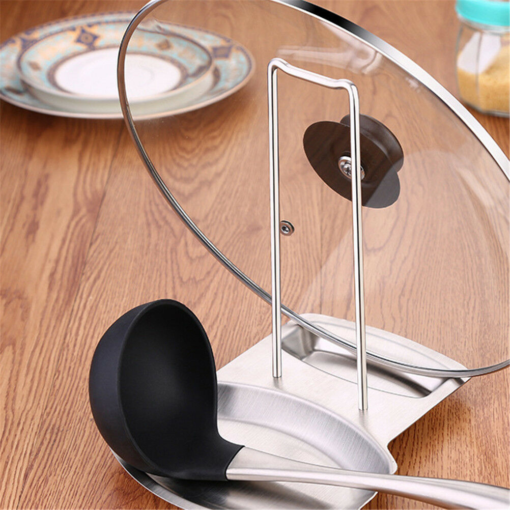 Stainless Steel Pan Pot Rack Cover Lid Rest Stand Spoon Holder Kitchen tool BDA