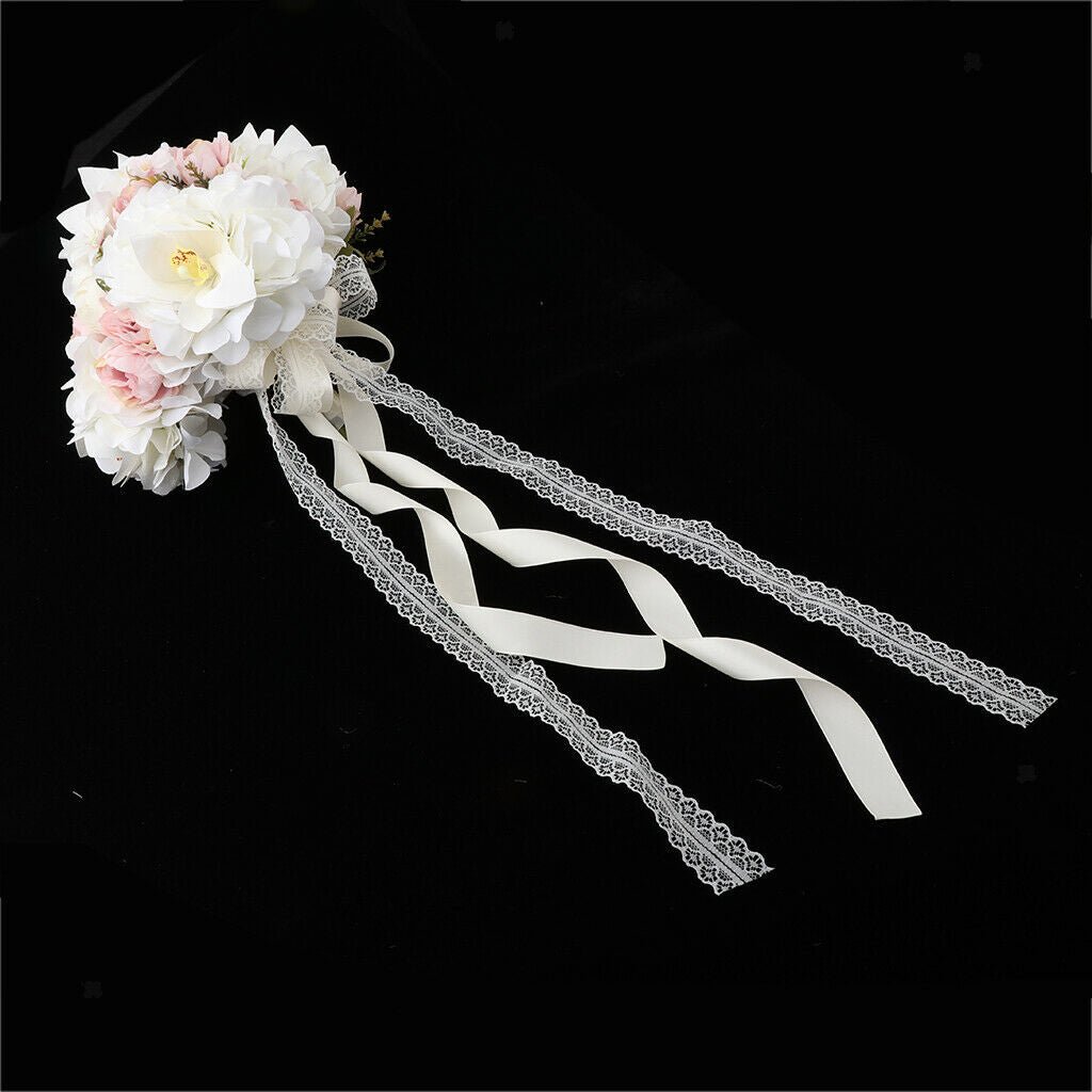 Bridal Flowers Bouquet Artificial Flower Lace And Pearls Decor for Valentine's